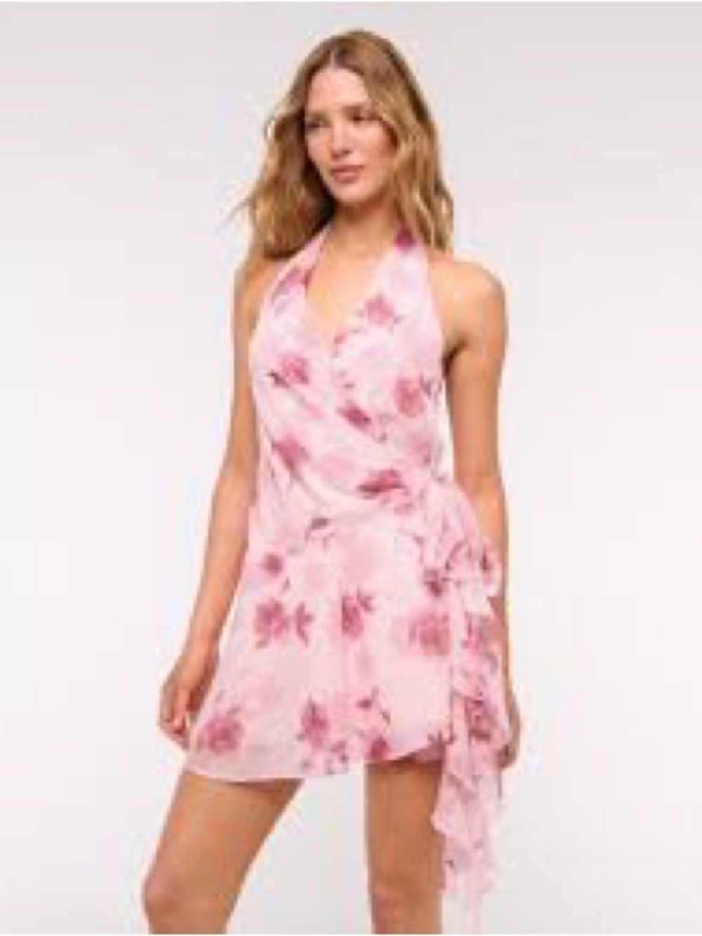 Abercrombie & Fitch Pink Floral Halter-Style Mini Dress